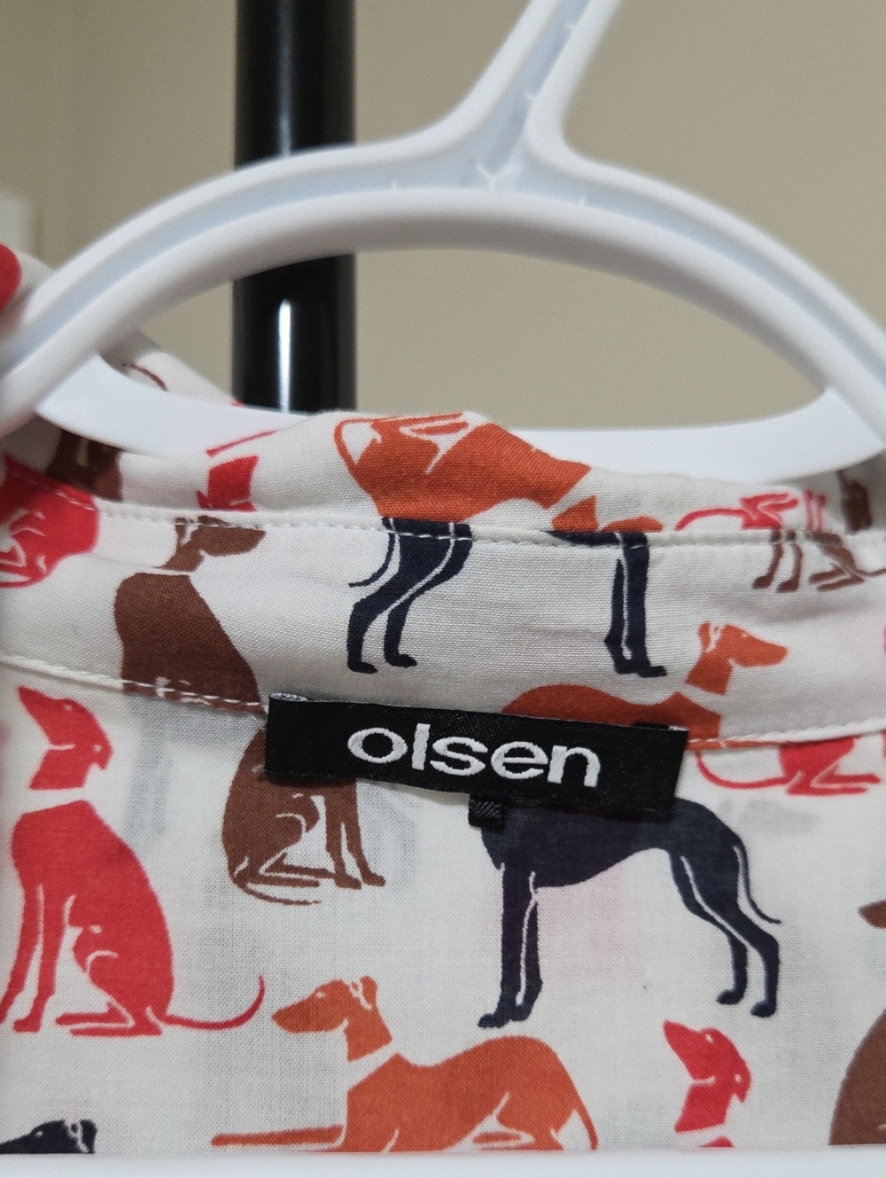 Olsen Men’s White Multicolor Dog Print Cotton Blend Button Down Shirt Casual - Picture 6 of 11
